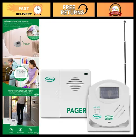Wireless Motion Sensor Alarm System with Pager for Fall Prevention | 300' Range,