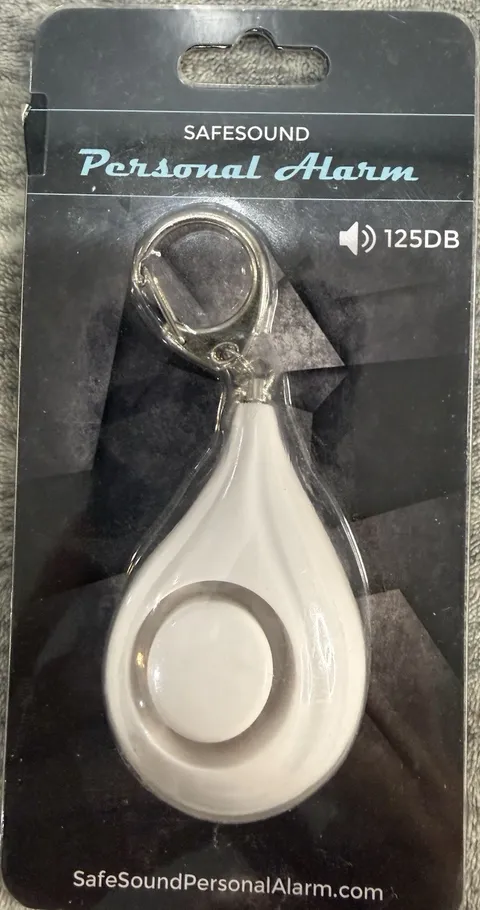 SafeSound Personal Attack Alarm 125 dB Keyring Keychain, White