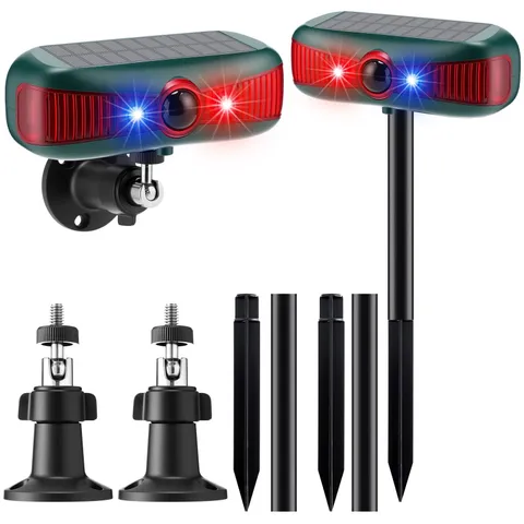 Qualirey 2 Pcs Solar Outdoor Alarm Motion Sensor 129dB Security Siren Red