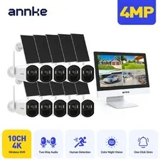 ANNKE 4MP Wireless Solar Security Camera System 12” Monitor Two Way Audio Color