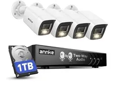 ANNKE 8CH Wired Security Camera System 4 Bullet Cams DVR 1TB HDD Two-Way Audio