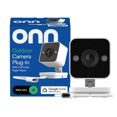 onn Outdoor Camera Plug-In, 1080p HDR Video, with Google Home and Gemini – Searc