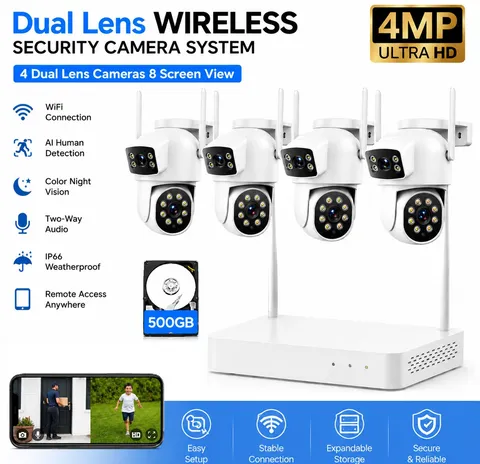 10CH NVR Dual Lens Security Camera System 5GHz WiFi Wireless Outdoor Waterproof