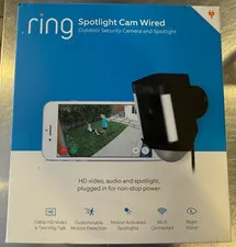 Ring Spotlight Cam Wired 1080p Outdoor Wi‑Fi Camera, Black, Alexa, 2‑Way - NEW