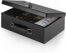 Fireproof Document Box with Key Lock, Fire Safe Box, Black | Fire and water resi