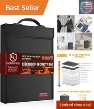6400℉ Fireproof Document Bag with Lid, 15.4"x11.4"x1.77" Fireproof Waterproof..,