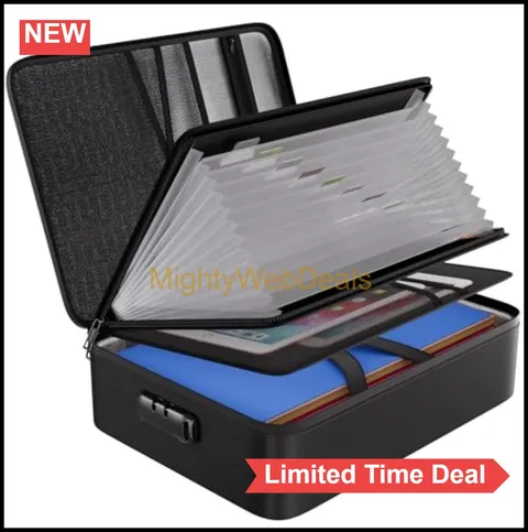 Fireproof Document Organizer Bag with Lock Accordion File Holder 15 Inch Water