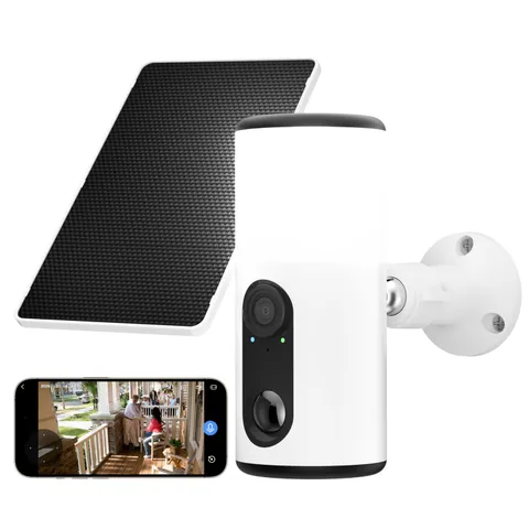 Floodlight Camera with Solar Panel, 4MP Battery Powered Security Cameras for ...