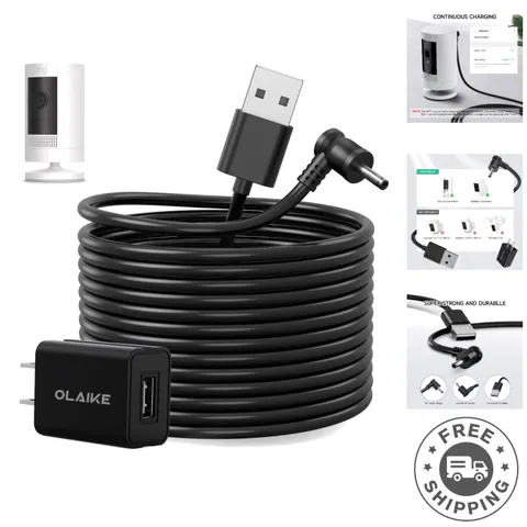 Weatherproof 8m/26ft Charge Cable for Ring Stick Up Cam - No Battery Hassle