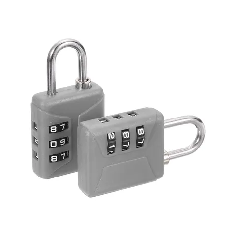 2pcs Resettable 3 Digit Plastic Combination Padlock, Gray (60 x 32mm)