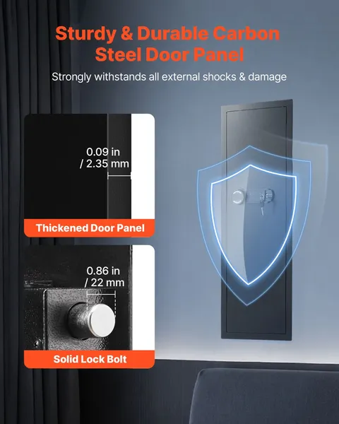 4-Tier Hidden Wall Safe Digital Key Lock LED In-Wall Security Cabinet Black