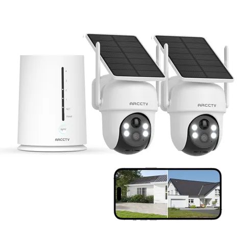 ARCCTV Wireless Security Camera System Outdoor Home Audio Solar Battery Powered