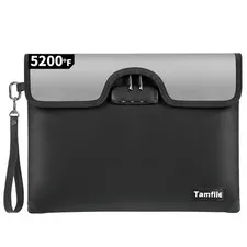 5200F Fireproof Money Document Bag Lock Zipper 8 Layer Safe 11"x15" Black