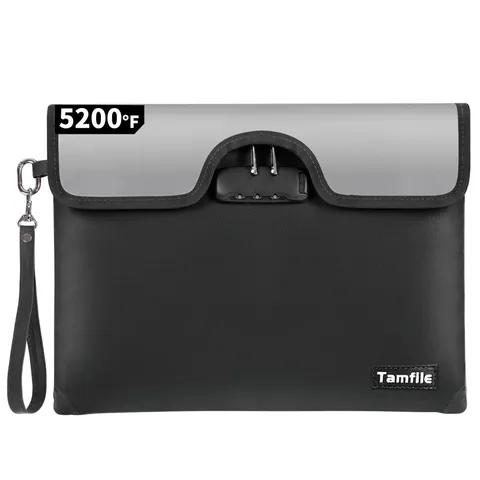 5200F Fireproof Money Document Bag Lock Zipper 8 Layer Safe 11"x15" Black