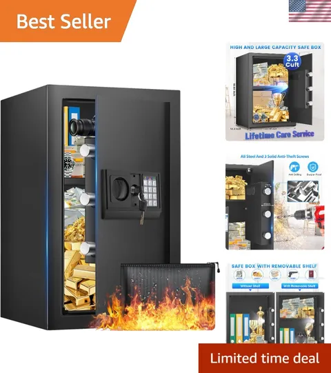 3.3 Cuft Large Home Safe, Digital Safe Box with Smart Alarm System | Wall & F...