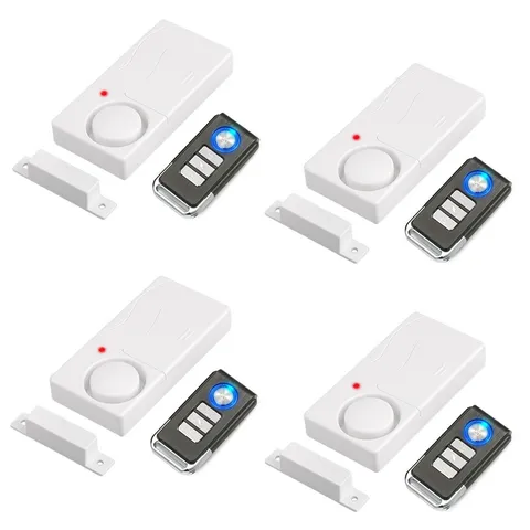 4 Set Wood Glass Window Door Magnetic Sensor Wireless 433MHz Remote Control Loud