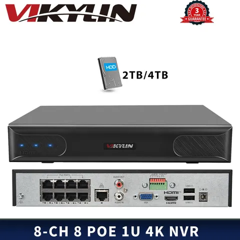 VIKYLIN 8POE 4K 8CH NVR Onvif 12MP HDMI 8channel For security camera CCTV System