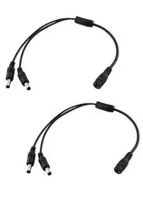 UpperFu 2pcs CCTV DC Power Splitter Cable 5.5mm x 2.5mm Female 1 foot, Black