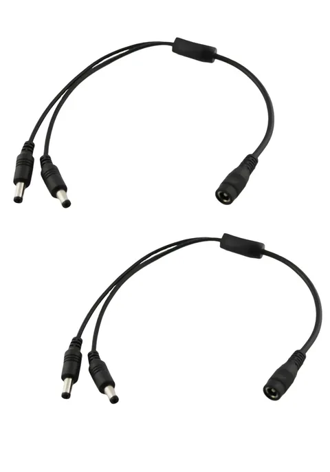 UpperFu 2pcs CCTV DC Power Splitter Cable 5.5mm x 2.5mm Female 1 foot, Black