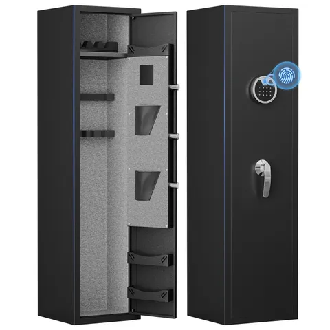 Large Fingerprint Long Gun Safe Box with Backlit Keypad, Ammo Box & Gun Rack