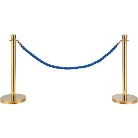 Industrial Blue Vinyl Braided Rope 59"" With Ends For Portable Gold Post