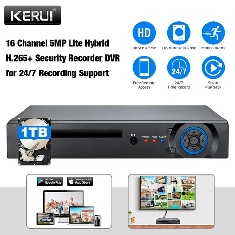 16CH 6‑In‑1 H.265+ Multi‑Format DVR 1TB HDD For Warehouse Property Protection