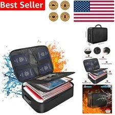 Fireproof Document Bag Lock Black Portable 3-Layer File Storage Organizer