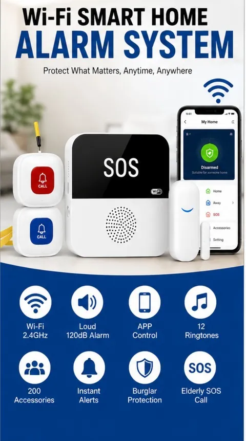 Smart WiFi SOS Emergency Alarm System for Elderly Home Security with App Control