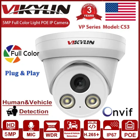 Vikylin 5MP Full Color Night Vision PoE IP Camera Outdoor with Audio Metal 2.8mm