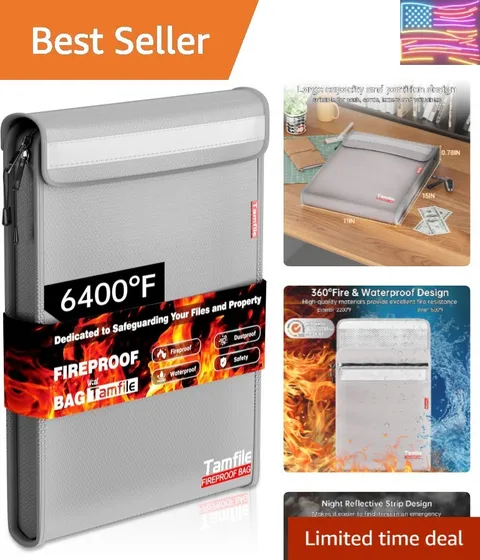 6400℉ Fireproof Document Bag with Zipper, 15”x 11” Waterproof Fireproof Money...