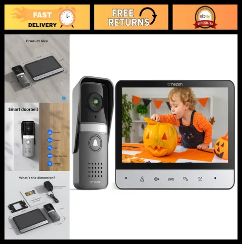 Wired Video Intercom System 7" Monitor, Video Doorbell Camera, Unlock & Intercom