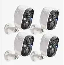 GMK Wireless Outdoor Security Camera 4-Pack, 2K, Battery, Night Vision