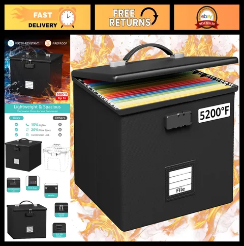 Fireproof Document Organizer Box - Portable Waterproof File Storage with Lock &