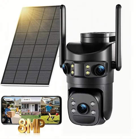 8MP 6K Triple Lens Solar Security Camera Outdoor, 5Ghz/2.4Ghz Wifi Wireless PTZ