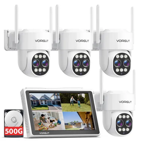 Security Camera Wireless Outdoor System with Monitor, 4pcs Dual Lens 10X Hybr...