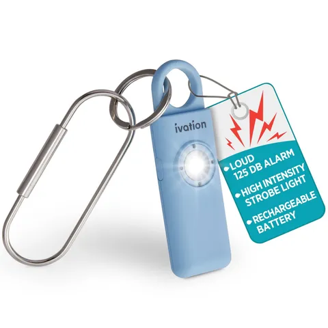 Ivation Personal SOS Keychain Alarm, 130dB Rechargeable Alarm with LED Strobe