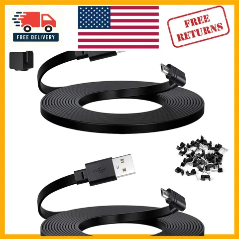 2-Pack 10 FT Flat Micro USB Cables for WYZE Cam Pan v3 with L-Shaped Connectors