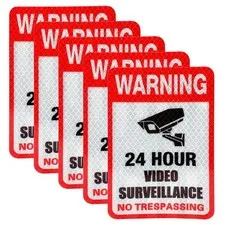 5 Pack Reflective CCTV Security Sign Sticker No Trespassing Waterproof Outdoor