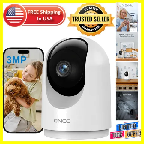 2K Indoor Security Camera with Night Vision & 2-Way Audio - Home Monitoring