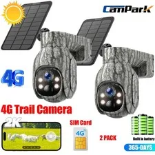 2* Campark 2K 4G LTE Cellular Solar PTZ Trail Camera Security Camera + SIM Card