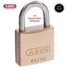 6 x  ABUS Padlocks 65/30 30mm -KEYED ALIKE Brass Bodied Padlocks-FREE POST