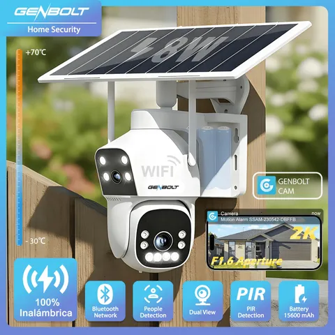 Solar Wifi Security Camera Outdoor Wireless, Dual Lens Battery Powered Home Surv