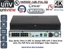 UNV Uniview NVR302-16B-P16-IQ Easy Series Ultra H.265 16CH NVR 16x PoE ONVIF IA