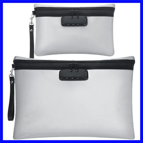 2 Pcs Fireproof Waterproof Money Pouch with Lock - Secure Document Storage