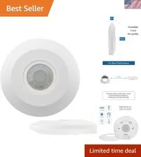 Compact Ceiling Motion Sensor: 2000W Capacity, 50ft Detection, All Bulb Types
