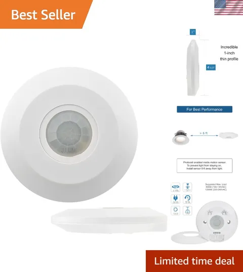 Compact Ceiling Motion Sensor: 2000W Capacity, 50ft Detection, All Bulb Types