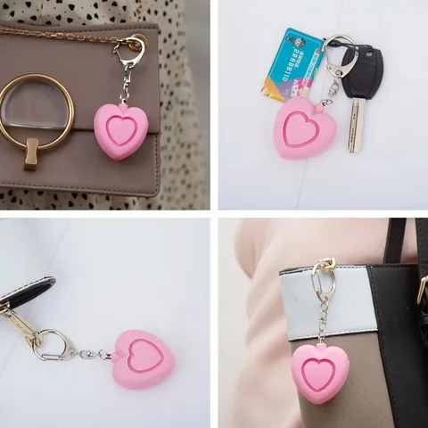 Personal Safety Alarm with LED Light Heart Shape Self Defense Keychain Unisex