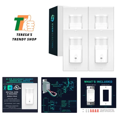 4 Pack Motion Sensor Light Switch, Neutral Wire Required, Single Pole Only No...