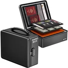 Fireproof Document Box Lock Water Resistant Heat Insulated Safe Hard Case