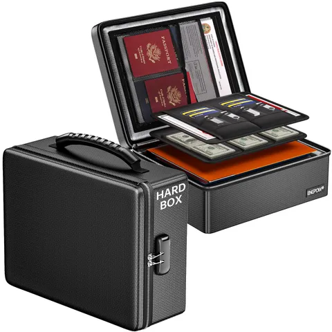 Fireproof Document Box Lock Water Resistant Heat Insulated Safe Hard Case
